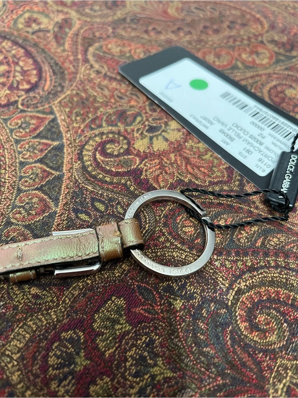 Dolce & Gabbana Iridescent Light Brown Leather Keyring - NWT - Authentic